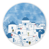 Blue & White Watercolor Santorini Griechenland Keramikknauf (Vorderseite)