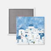Blue & White Watercolor Santorini Griechenland Magnet (Vorderseite/Rückseite)