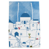 Blue & White Watercolor Santorini Griechenland Mittlere Geschenktüte (Rückseite)