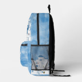 Blue & White Watercolor Santorini Griechenland Mon Bedruckter Rucksack (Rechts)