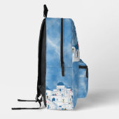 Blue & White Watercolor Santorini Griechenland Mon Bedruckter Rucksack (Links)