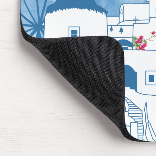 Blue & White Watercolor Santorini Griechenland Mousepad (Ecke)