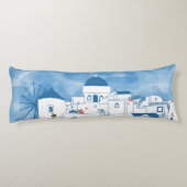 Blue & White Watercolor Santorini Griechenland Seitenschläferkissen (Rückseite)