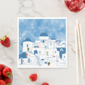 Blue & White Watercolor Santorini Griechenland Serviette (Beispiel)