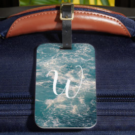 Blue White Waves Caribbean Seascape Monogram Gepäckanhänger