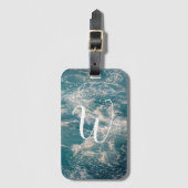 Blue White Waves Caribbean Seascape Monogram Gepäckanhänger (Vorderseite Vertikal)