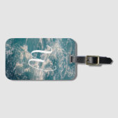 Blue White Waves Caribbean Seascape Monogram Gepäckanhänger (Vorderseite (Horizontal))