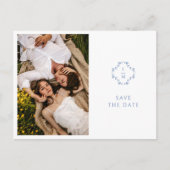 Blue & White Wedding Mit Monogramm Hochzeit Ankündigungspostkarte (Vorderseite)