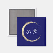 Blue White Wedding Monogram Gold Save the Date Magnet (Vorderseite/Rückseite)