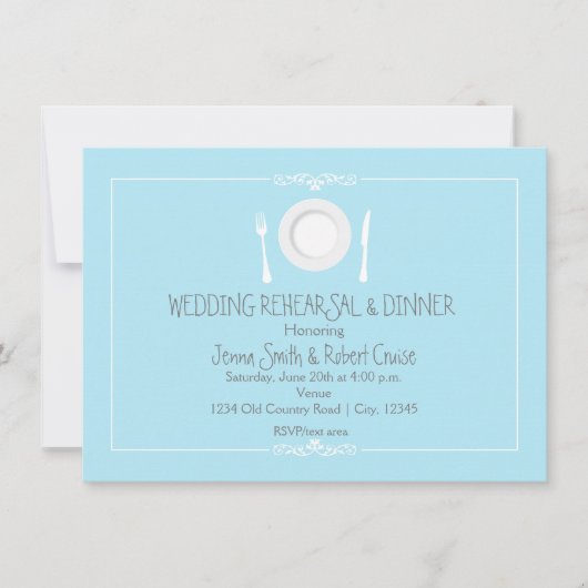 Blue & White Wedding Probe Dinner Einladung (Vorderseite)
