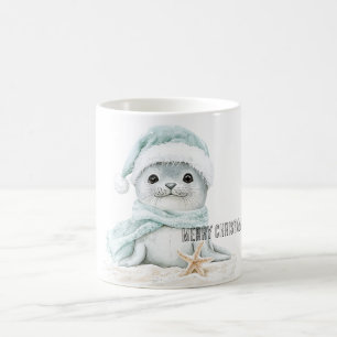 Blue White Weihnachtsmannmütze Scarf Siegel Weihna Kaffeetasse