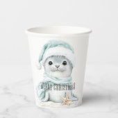 Blue White Weihnachtsmannmütze Scarf Siegel Weihna Pappbecher (Vorderseite)