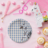 Blue White Wildblume Gingham Kariert Bauernhof Pappteller (Party)