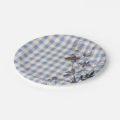Blue White Wildblume Gingham Kariert Bauernhof Pappteller (Schrägansicht)