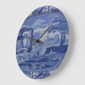 Blue & White Willow Esque Plate mit englischen Sze Große Wanduhr (Winkel)