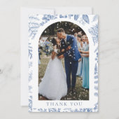 Blue White Willow Floral Foto Hochzeit Dankeskarte (Vorderseite)
