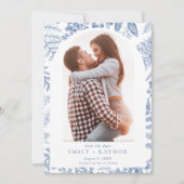 Blue White Willow Floral Foto Hochzeit Save The Date (Vorderseite)
