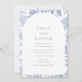 Blue White Willow Floral Wedding Einladung (Vorderseite)