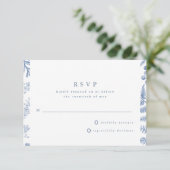 Blue White Willow Floral Wedding RSVP Karte (Stehend Vorderseite)