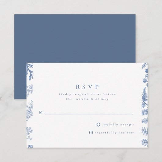 Blue White Willow Floral Wedding RSVP Karte (Vorne/Hinten)