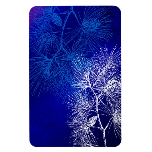 Blue White Winter Holiday Pine Magnet (Vertikal)