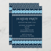 Blue & White Winter Lace Elegante Urlaubsparty Einladung (Vorne/Hinten)
