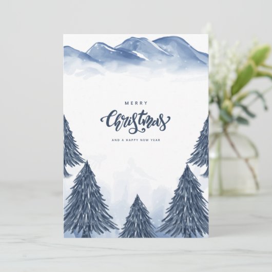 Blue White Winter Landschaft Weihnachten Gruß (Stehend Vorderseite)
