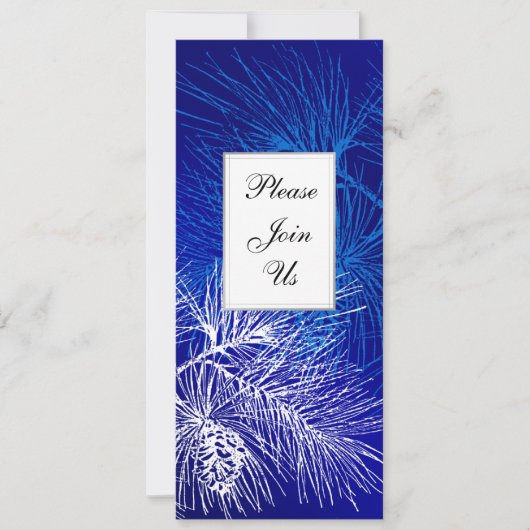 Blue White Winter Pine Custom Holiday Einladungen (Vorderseite)