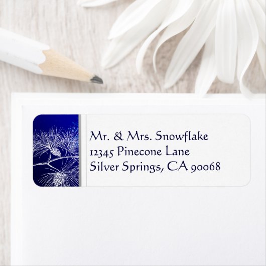 Blue White Winter Pine Custom Rücksendeadresse (Insitu)