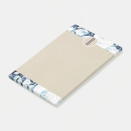 Blue White Winter Rosen Kraft Rustic Monogram Post-it Klebezettel (angewinkelt)