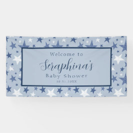 Blue White Winter Stars Pattern Baby Dusche Banner