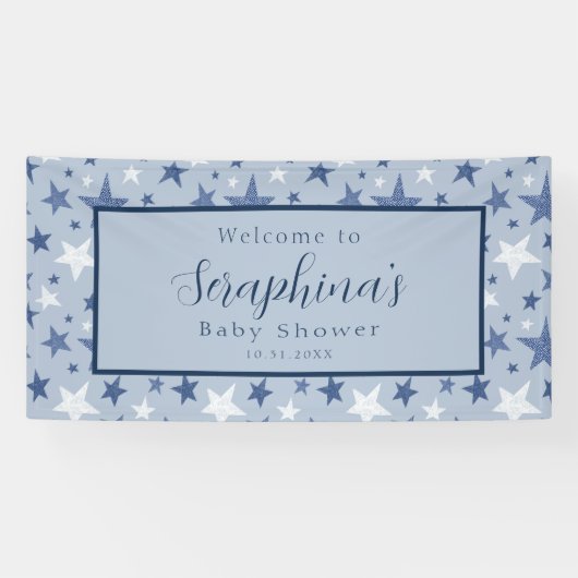 Blue White Winter Stars Pattern Baby Dusche Banner (Horizontal)