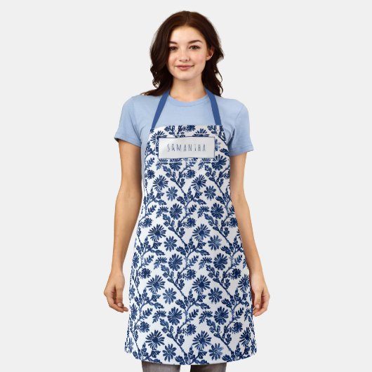 Blue White Womens Apron Schürze (Getragen)