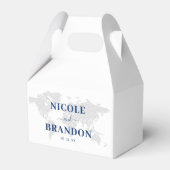 Blue & White World Map Hochzeit in Urlaubsort Geschenkschachtel (Vorderseite)