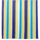 Blue White Yellow Summer Vertical Stripes Duschvorhang (Vorderseite)