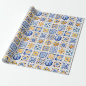 Blue White Yellow Tiles Pattern Summer Aesthetic  Geschenkpapier (Ungerollt)