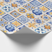 Blue White Yellow Tiles Pattern Summer Aesthetic Geschenkpapier (Ecke)