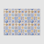 Blue White Yellow Tiles Pattern Summer Aesthetic  Seidenpapier (Vorderseite)