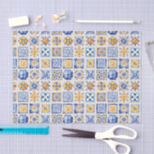 Blue White Yellow Tiles Pattern Summer Aesthetic  Seidenpapier (Handwerk)
