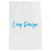 Blue White Your Name Calligraphy Einzigartig Minim Mittlere Geschenktüte (Vorderseite)
