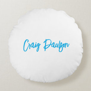 Blue White Your Name Calligraphy Einzigartig Minim Rundes Kissen