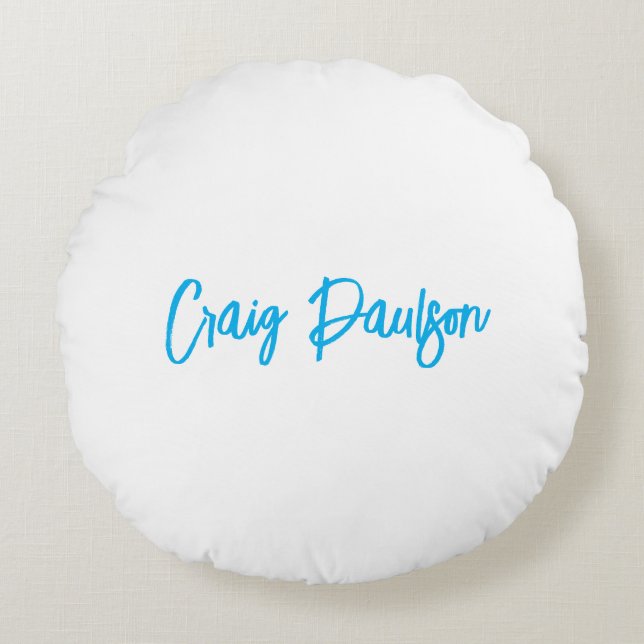 Blue White Your Name Calligraphy Einzigartig Minim Rundes Kissen (Vorderseite)
