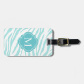 Blue White Zebra Print Monogram Gepäckanhänger (Vorderseite horizontal)