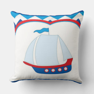Blue White Zickzack Background Blue Red Sail Ship Kissen
