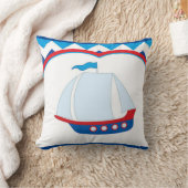 Blue White Zickzack Background Blue Red Sail Ship Kissen (Decke)