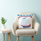 Blue White Zickzack Background Blue Red Sail Ship Kissen (Stuhl )