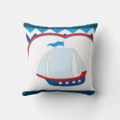 Blue White Zickzack Background Blue Red Sail Ship Kissen (Rückseite)
