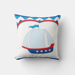 Blue White Zickzack Background Blue Red Sail Ship Kissen