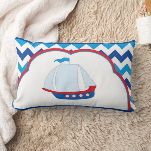 Blue White Zickzack Background Blue Red Sail Ship Lendenkissen (Decke)