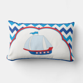 Blue White Zickzack Background Blue Red Sail Ship Lendenkissen